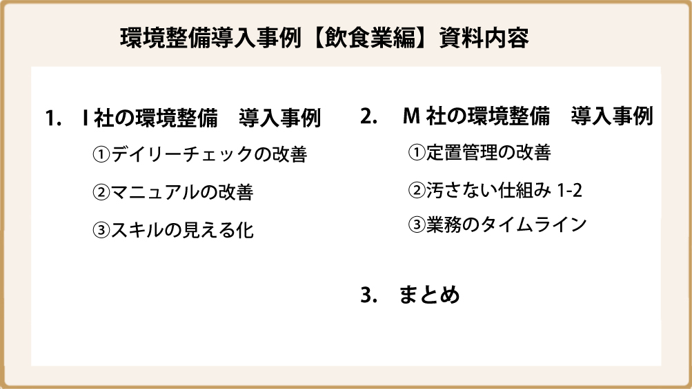 環境整備導入事例　飲食業編資料内容